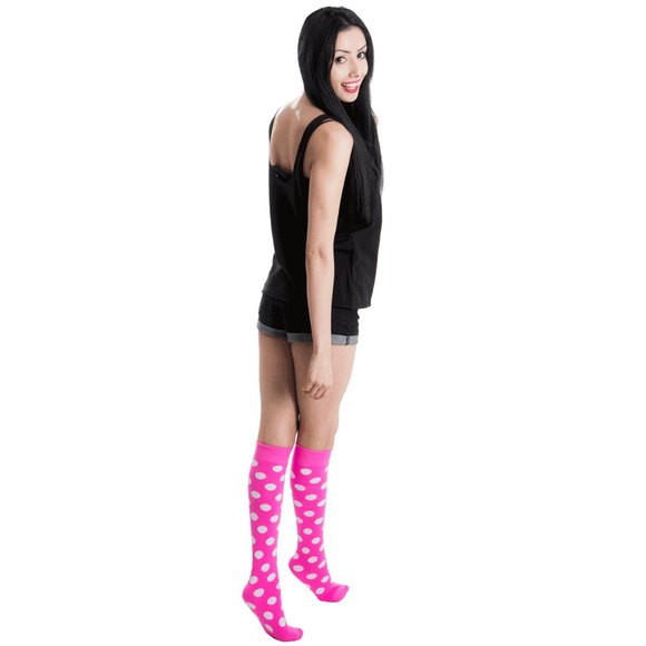 Chrissy's Socks Accessories - Neon Pink/White Polka Dot Socks